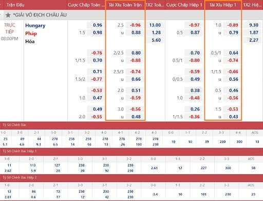 Kèo Tài Xỉu trong cá cược Euro